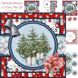 Shabby Chic Christmas 1/Christmas Tree 7x7 Card Mini-Kit, 6 Sheets, Red/Blue