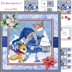 Christmas Gnomes 2: Skating Gnome 7 x 7 Decoupage Card Mini-Kit with Sentiments, Blue/Red