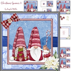 Christmas Gnomes 3: Walking Gnome With You 7 x 7 Decoupage Card Mini-Kit with Sentiments, Blue/Red