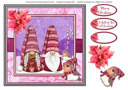 Christmas Gnomes 13: Gnome Couple 8 x 8 Card Front with Decoupage and Sentiments, Pink/Red