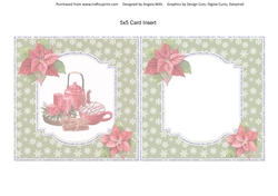 Christmas Treats 6: Candles/Poinsettias 5 x 5 Card Insert with Green/White Snowflake Background