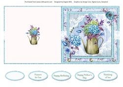 Spring Garden 9: Hydrangeas & Lace 5 x 5 Cut & Fold Card with Sentiments, Blue/Green