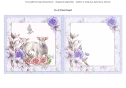 Spring Garden 14: Spring Lambs/Floral 6 x 6 Blank Card Insert with Lilac Floral Background
