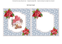 Christmas Treats 15: Red Candles & Poinsettias 5 x 5 Blank Card Insert with Snowflakes Background