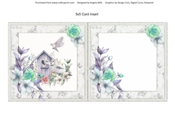 Spring Garden 12: Doves/Floral 5 x 5 Blank Card Insert with Neutral Floral Background