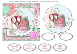 Crafts & Hobbies 5: Sew Fun 6 x 6 Card Front with Topper and Sentiments