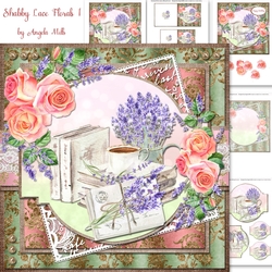 Shabby Lace Florals 1: Lavender & Roses 7 x 7 Decoupage Card Mini Kit, 5 Sheets