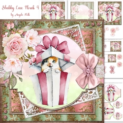 Shabby Lace Florals 4. Calico Cat Gift Box 7 x 7 Decoupage Card Mini Kit, 5 Sheets