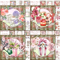 Shabby Lace Florals 1 - 4 Bumper Kit, 4 7x7 Decoupage Cards, 20 Sheets