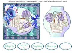 Shabby Lace Florals 5: Lavender Tea 6 x 6 Card Front with Topper and Sentiments