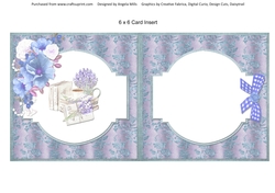Shabby Lace Florals 5: Lavender Tea 6 x 6 Card Insert with Violet/Teal Floral Background, Blank