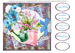Shabby Lace Florals 13: Summer Garden 8 x 8 Quick Card Front with Sentiments