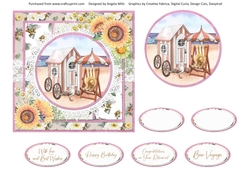 Summer Dreams 14: Beach Hut & Parasol 6 x 6 Card Front with Topper and Sentiments
