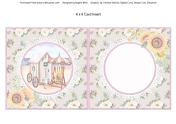 Summer Dreams 14: Beach Hut & Parasol 6 x 6 Card Insert with White/Cream Floral Background