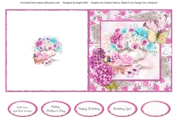 Pretty Pink 12: Rose Bowl & Cupcakes 5 x 5 Quick Cut & Fold Card with Sentiments