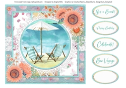 Summer Dreams 7: Deckchairs & Parasol 8 x 8 Card Front with Sentiments
