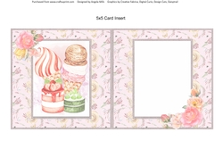 Sunny Summertime 15: Ice Cream & Cakes 5 x 5 Card Insert with Pink Floral Background, Blank