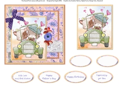 Cute Kittens 5: Couple in Car 6 x 6 Card Front with Topper and Sentiments
