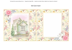 Sunny Summertime 12: Summer Cottage 5 x 5 Card Insert with Yellow/Red Floral Background, Blank
