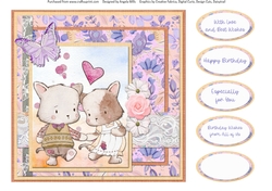 Cute Kittens 13: Cute Couple 8 x 8 Quick Card Front with Sentiments