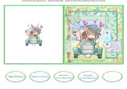 Cute Kittens 6: Couple in Car 5 x 5 Quick Cut & Fold Card with Sentiments