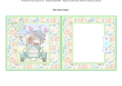 Cute Kittens 6: Couple in Car 5 x 5 Card Insert with Yellow/Blue Floral Background, Blank