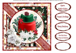 Winter Glam 13: Floral Christmas Cake 8 x 8 Card Front with Sentiments