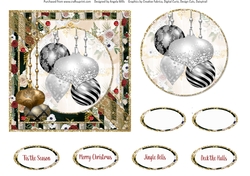 Winter Glam 14: Black & Silver Baubles 6 x 6 Card Front with Topper and Sentiments
