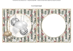 Winter Glam 14: Black & Silver Baubles 6 x 6 Card Insert with Black/Ivory Floral Stripes Background, Blank