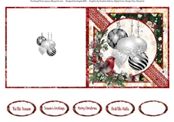 Winter Glam 15: Christmas Baubles/Robin 5 x 5 Quick Cut & Fold Card with Sentiments