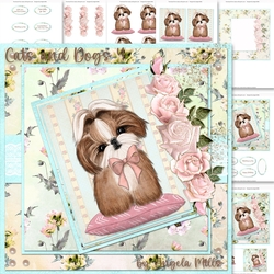 Cats and Dogs 4: Shih Tzu 7 x 7 Card Mini Kit, 8 Sheets, Pink/Yellow/Aqua
