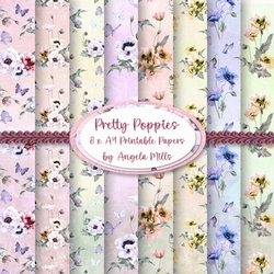Pretty Poppies Paper Pack 8 x A4 Floral Printable Papers