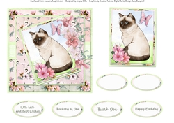 Cats and Dogs 5: Birman 6 x 6 Card Front with Topper and Sentiments, Peach/Green