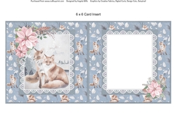 Christmas Scenes 37: Red Foxes/Poinsettias 6 x 6 Card Insertt with Blue Foxes/White Leaves Background, Blank
