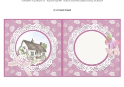 Country Garden 14: Country Cottage 6 x 6 Card Insert with Pink/White Floral Background, Blank