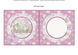 Country Garden 12: Garden Patio/Floral Trellis 5 x 5 Card Insert with Pink/White Floral Background, Blank