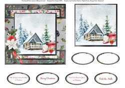 Winter Garden 11: Red Mailbox/Cottage 6 x 6 Card Front with Topper and Sentiments