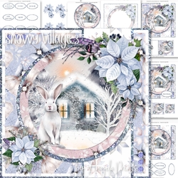 Snowy Village 3: Snowy Cottage & White Hare 7 x 7 Card Mini Kit, 7 Sheets