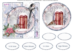 Snowy Village 8: Telephone Box & Robin 6 x 6 Card Front with Topper and Sentiments