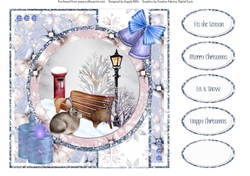 Snowy Village 16: Rabbit & Pillar Box 8 x 8 Card Front with Sentiments