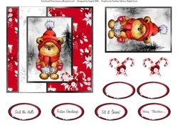 Festive Bears 14: Pom Pom Bear 6 x 6 Card Front with Topper, Decoupage and Sentiments