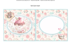 Sweet Valentines 9: Ice Cream & Cupcake 5 x 5 Blank Card Insert with Pink/Ivory Background