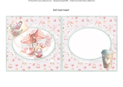 Sweet Valentines 12: Ice Cream Desserts/Latte 5 x 5 Card Insert with Pink Hearts & Cupcakes Background