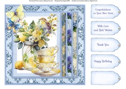 Summer Tea 13: Lemon Tea & Butterflies 8 x 8 Quick Card Front with Sentiment Tags