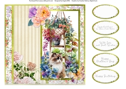 Summer Garden Cats 7: Ragdoll 8 x 8 Card Front with Sentiments
