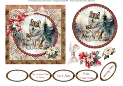 Winter Scenes Dogs 5: Siberian Huskies 6 x 6 Card Front with Topper, Decoupage nand Sentiments 