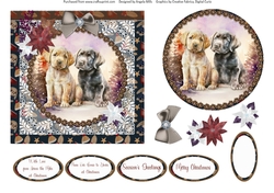 Winter Scenes Dogs 11: Labrador Puppies 6 x 6 Card Front with Topper, Decoupage and Sentiments
