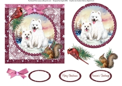 Winter Scenes Dogs 8: Samoyeds 6 x 6 Card Front with Topper, Decoupage and Sentiments
