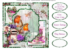 Winter Birds 13: Robins 8 x 8 Quick Card Front with Sentiments