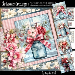 Christmas Greetings 1: Winter Floral Mason Jar 7 x 7 Card Mini-Kit, 8 Sheets incl 4 Toppers
